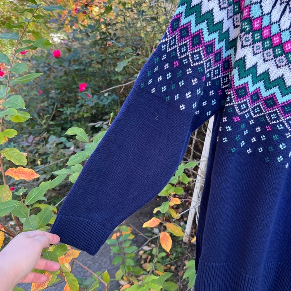 NWT Crown & Ivy Fun Navy Multi Colored Fair Isle High Neck Sweater - Picture 3 of 7